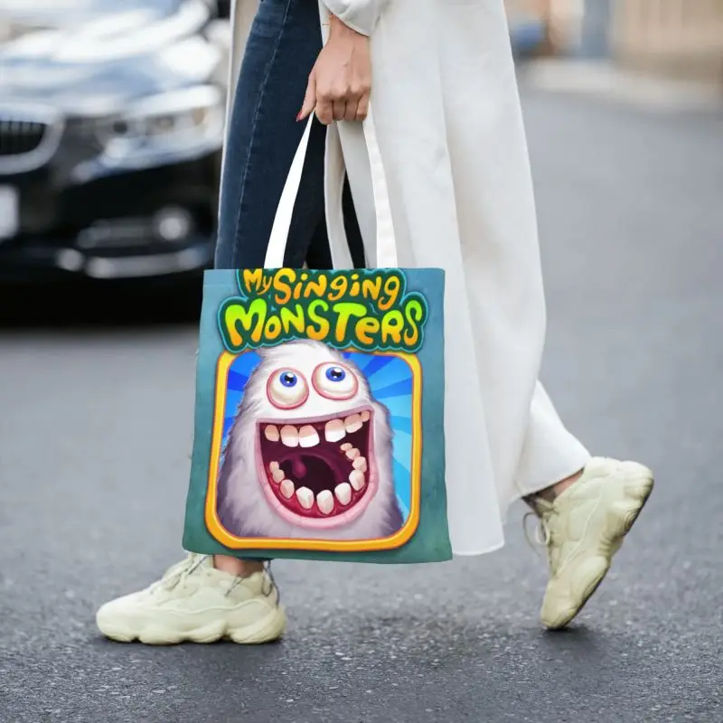 My Singing Monsters Grocery Shopping Bags Cute Printed Canvas Shopper Shoulder Tote Bags Washable Adventure Video Game Handbag