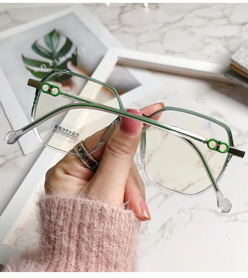 Modische Myopiebrille mit großem Rahmen, hochauflösende Anti-Blaulicht-Brille für Frauen, ultraleichte Computerbrille – Detail 14