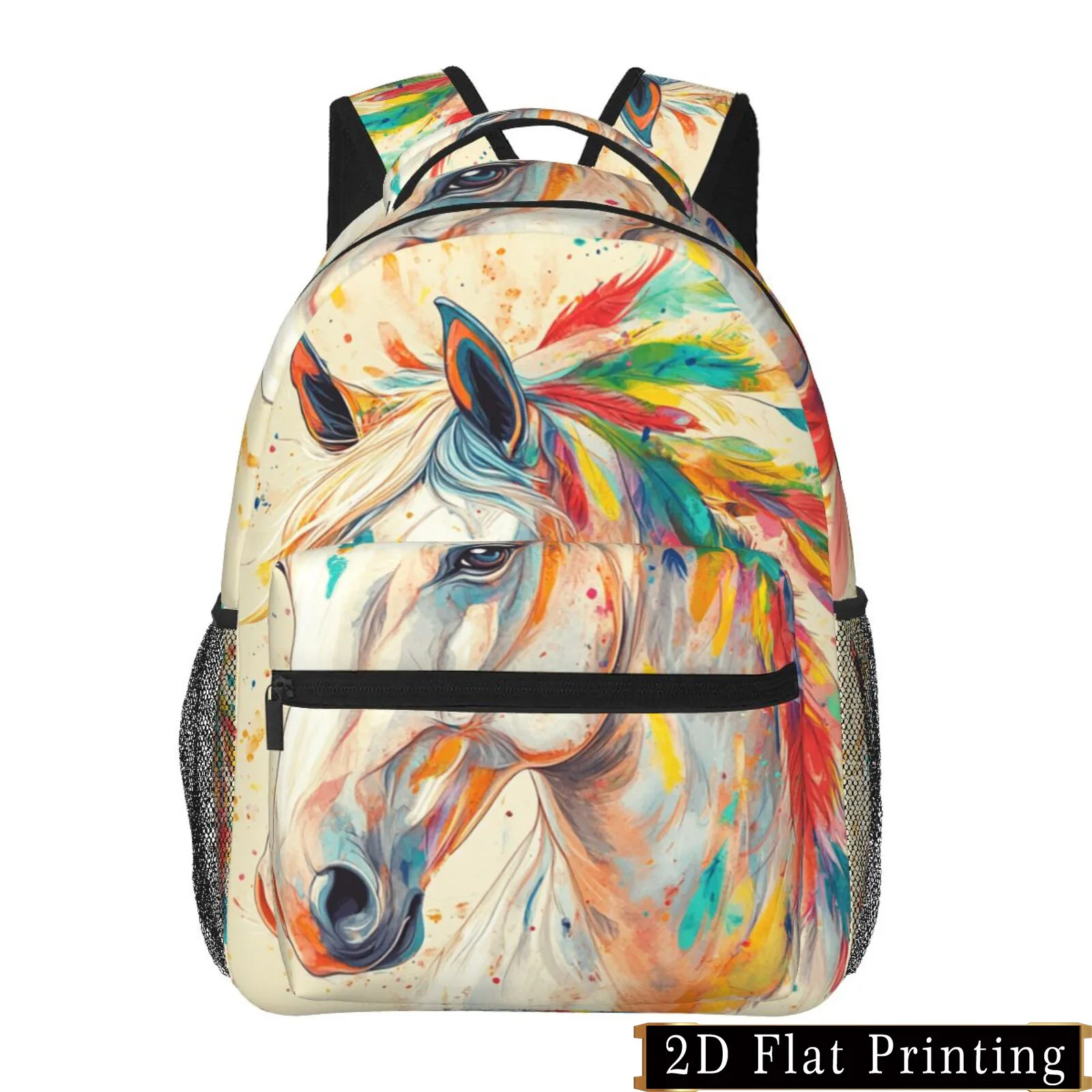 Colorful horse print pattern shoulder and waist protection design backpack fashionable iPad laptop bag with large capacity