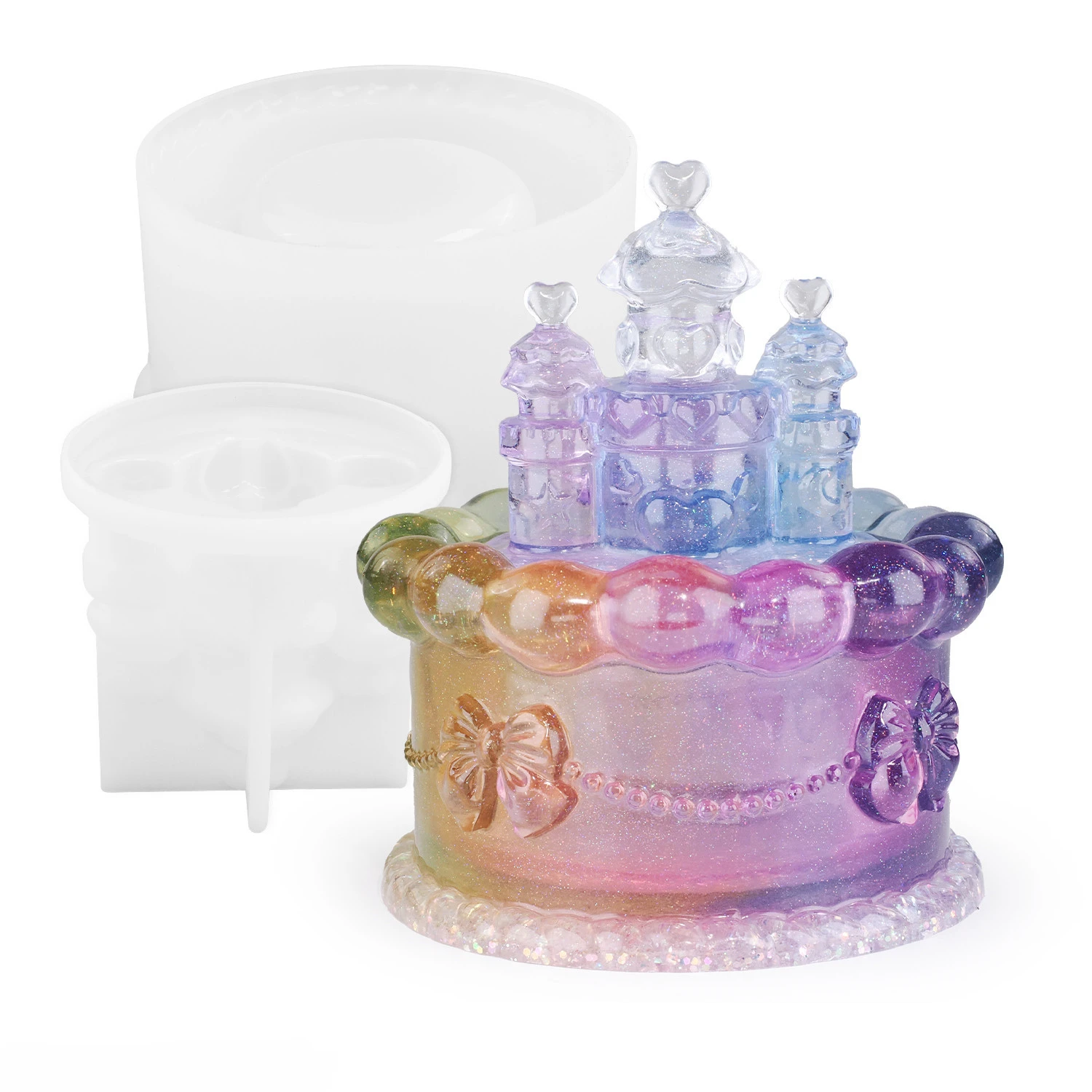 

Cake Shaped Box Resin Molds Vintage Resin Jar Mold with Castle Lid Epoxy Resin Molds for DIY Jewelry Box Decor Prop Candy Jar