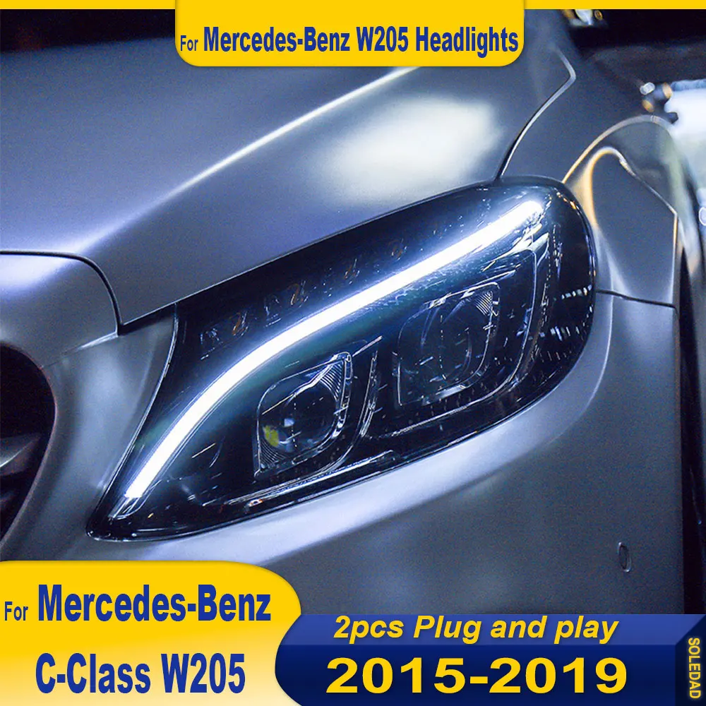 

Car HeadLamp for Benz W205 LED Headlight 2015-2019 Headlights C200 C260 C300 DRL Turn Signal High Beam Angel Eye Projector Lens