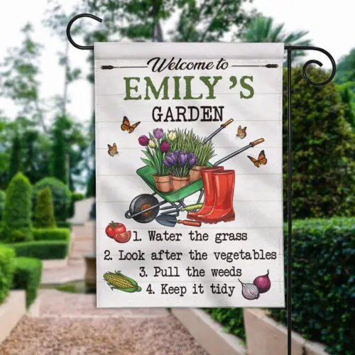 Personalized Gardening Flag, Garden Rules Flag, Gardening Wheelbarrow Flag