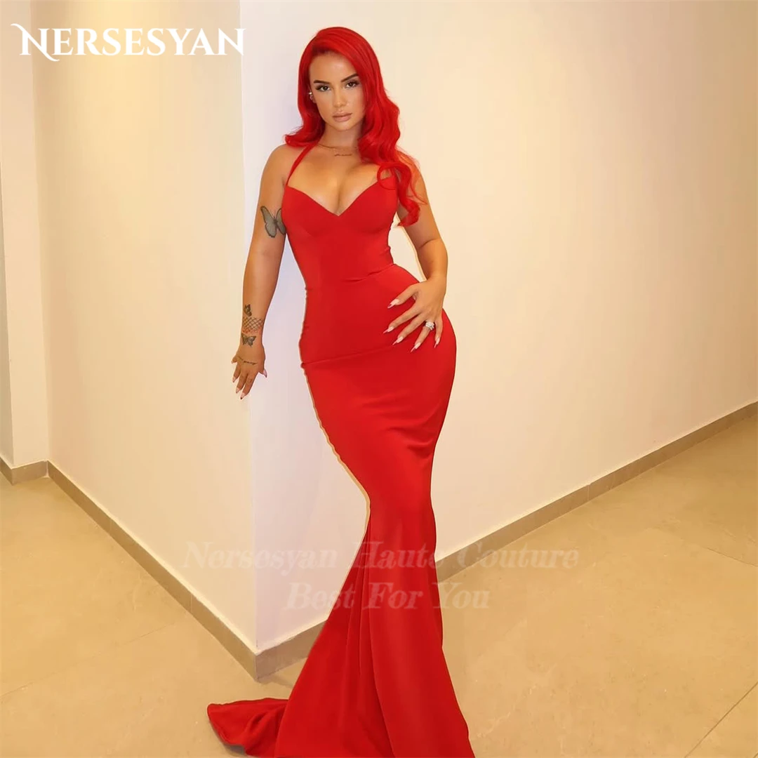 

Nersesyan Luxury Mermaid Red Evening Dresses Off Shoulder Bodycon Formal Dress Elastic Satin Women Party Gowns 2025 Customized