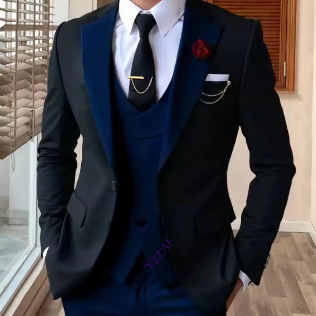 CustomizedFashion Men's Suits 3 Pieces Regular Fit Notch Lapel Double Breasted Plain Blazer Vest Pants for Prom