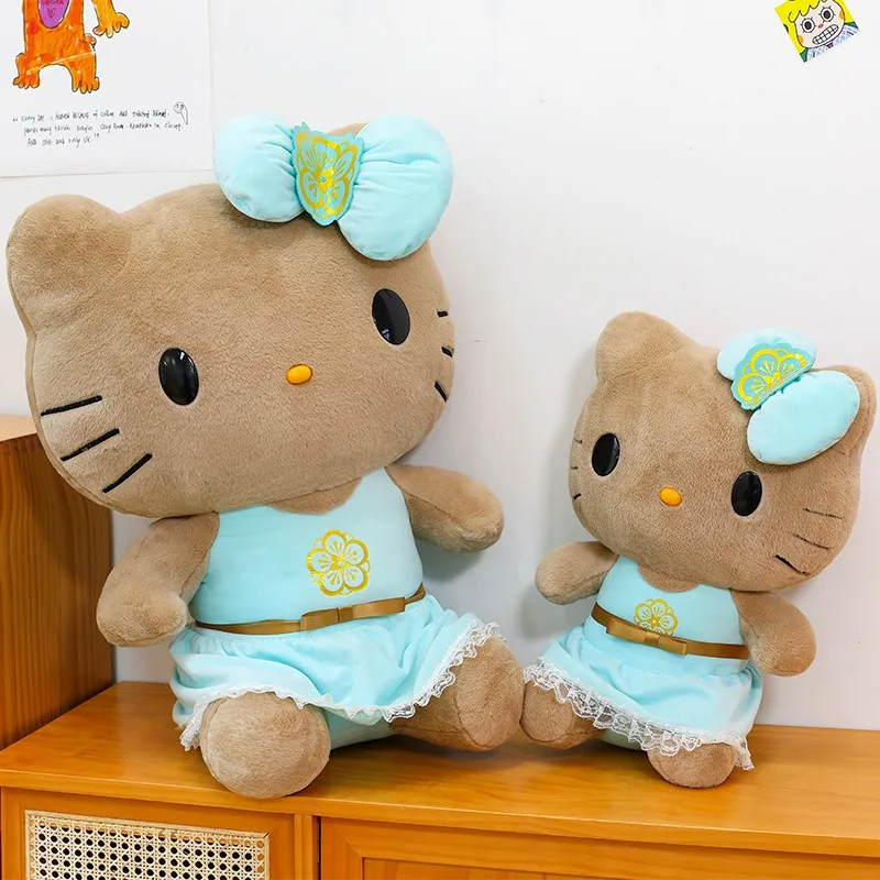 

Sanrio Kawaii Hawaiian Black KT Cat Plush Toy Blue Dress Kitty Hello Kitty Stuffed Doll Kids Birthday Gift Cross Border