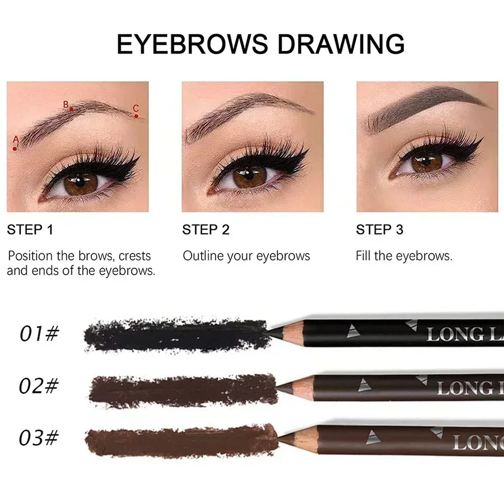 6/12 stuks wenkbrauwpotlood waterdicht professionele vrouwen oogmake-up pen gemakkelijk kleur natuurlijk zwart bruin cosmetische schoonheid wenkbrauw tool