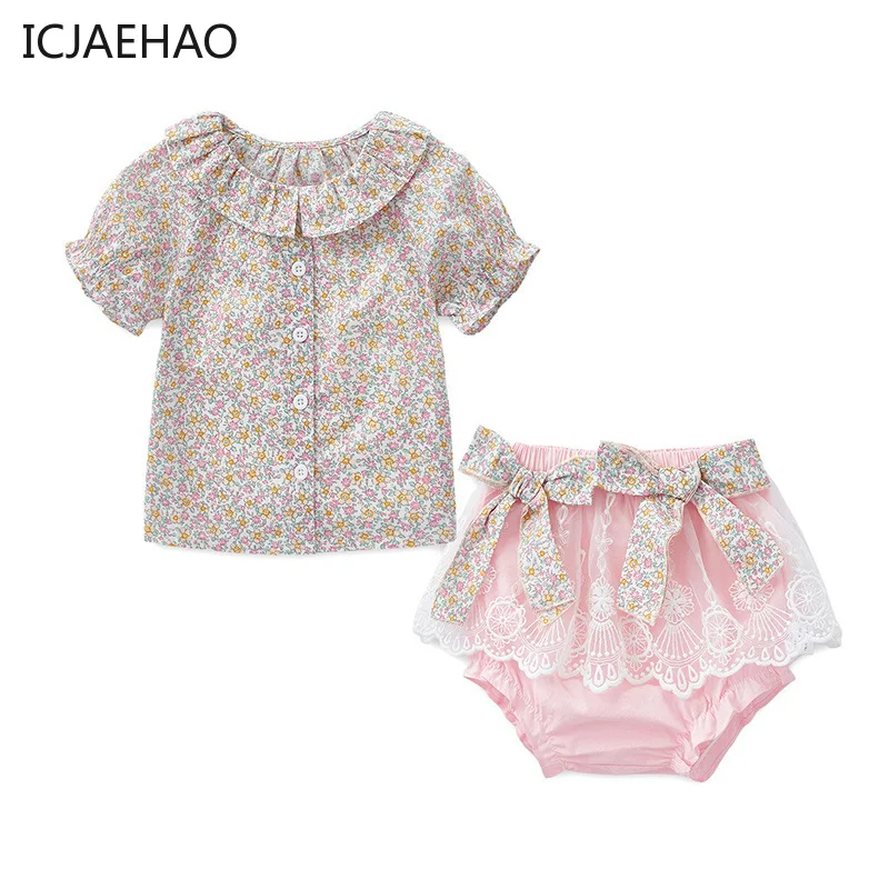 

ICJAEHAO Baby Girl Floral Clothing Set 2 Pcs Kid Blouse with Lace Bloomer Children Casual Birthday Wear Clothes baby girl clothe