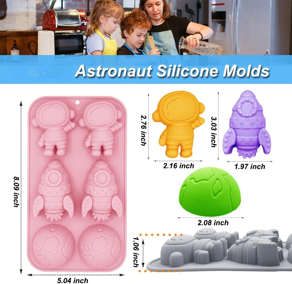 VERIDIAN Astronaut Silicone Molds Rocket Planet 6 Cavity Space Themed Baking Mould Tray DIY Cake Decoration Accessories