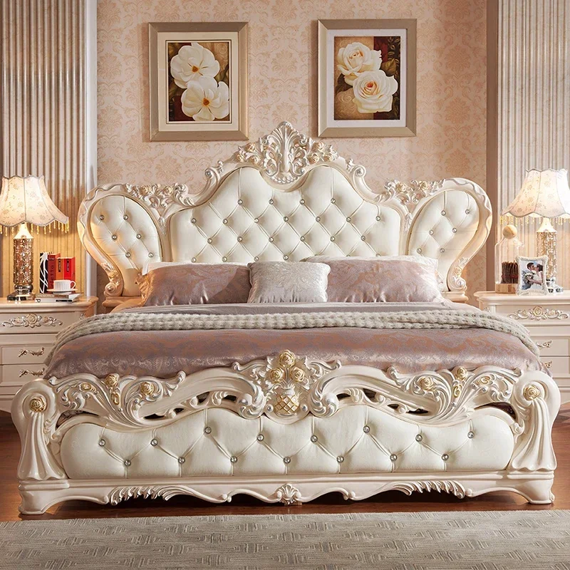 

European Modern Bed Aesthetics Bedroom Wedding Design Fashionable Bed Double Full Body Frame Cama De Casal Bedroom Furniture