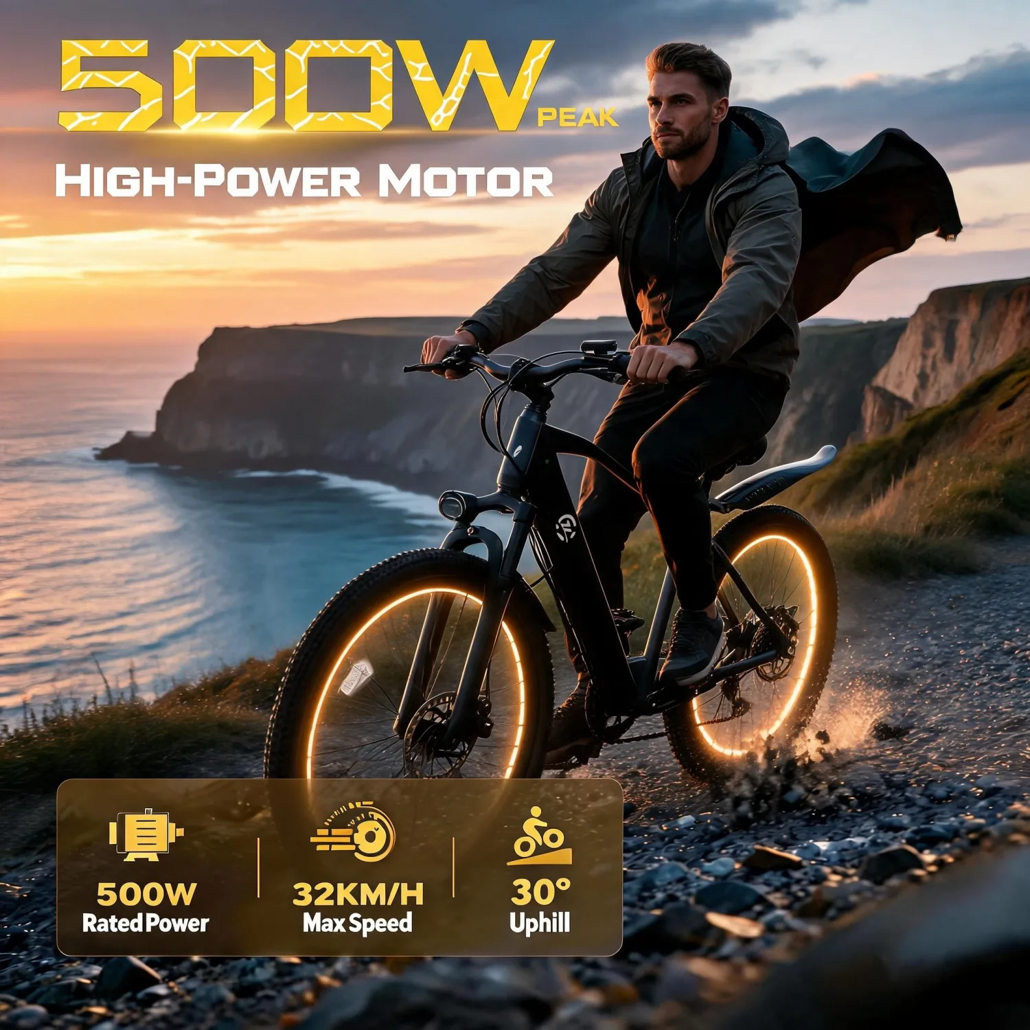 all terrain electric bicycle Christmas electric bike, hybrid electric mountain bike for mountain hill climbing with pedal assist anti slip tires, free security lock tool kit and 24h support for racing and holiday gift use