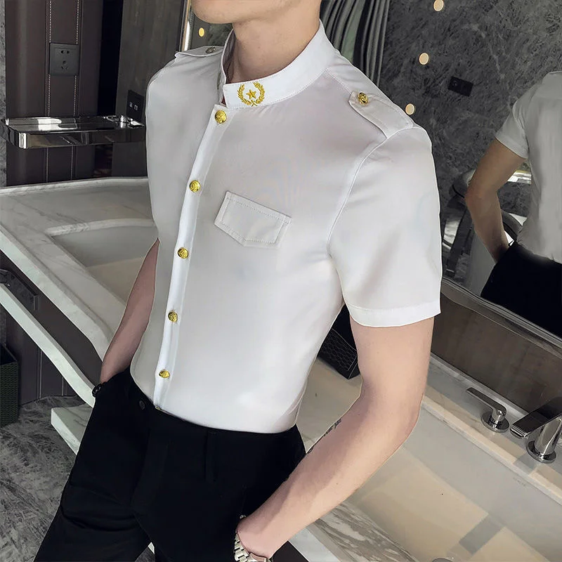 Gold Palace Embroidery High Neck Shirt Button Up Shirt Men Luxury Stylish Shirt For Men Moda Hombre 2022 Camisa Masculina Social