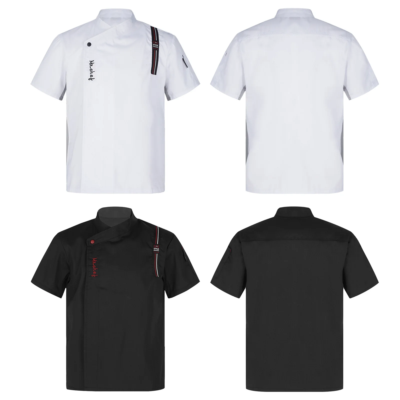 

#M-3XL Men Chef Coat Cook Uniform Letter Embroidery Short Sleeve Jacket Tops Restaurant Kitchen Work Clothes Job Wear