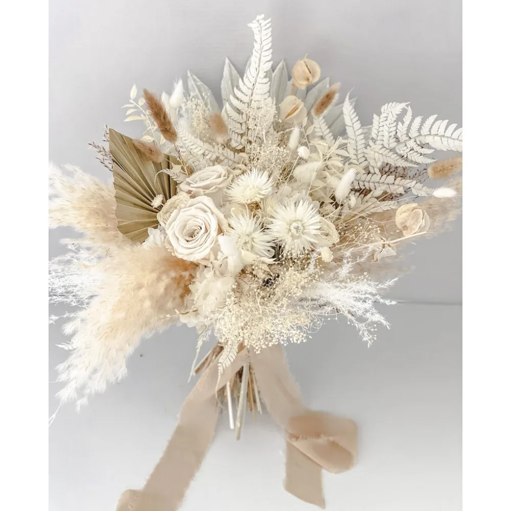 Dried Flowers pampas grass bridal bouquet Bride and Bridesmaids Dried Flower Bouquet Wedding Flowers