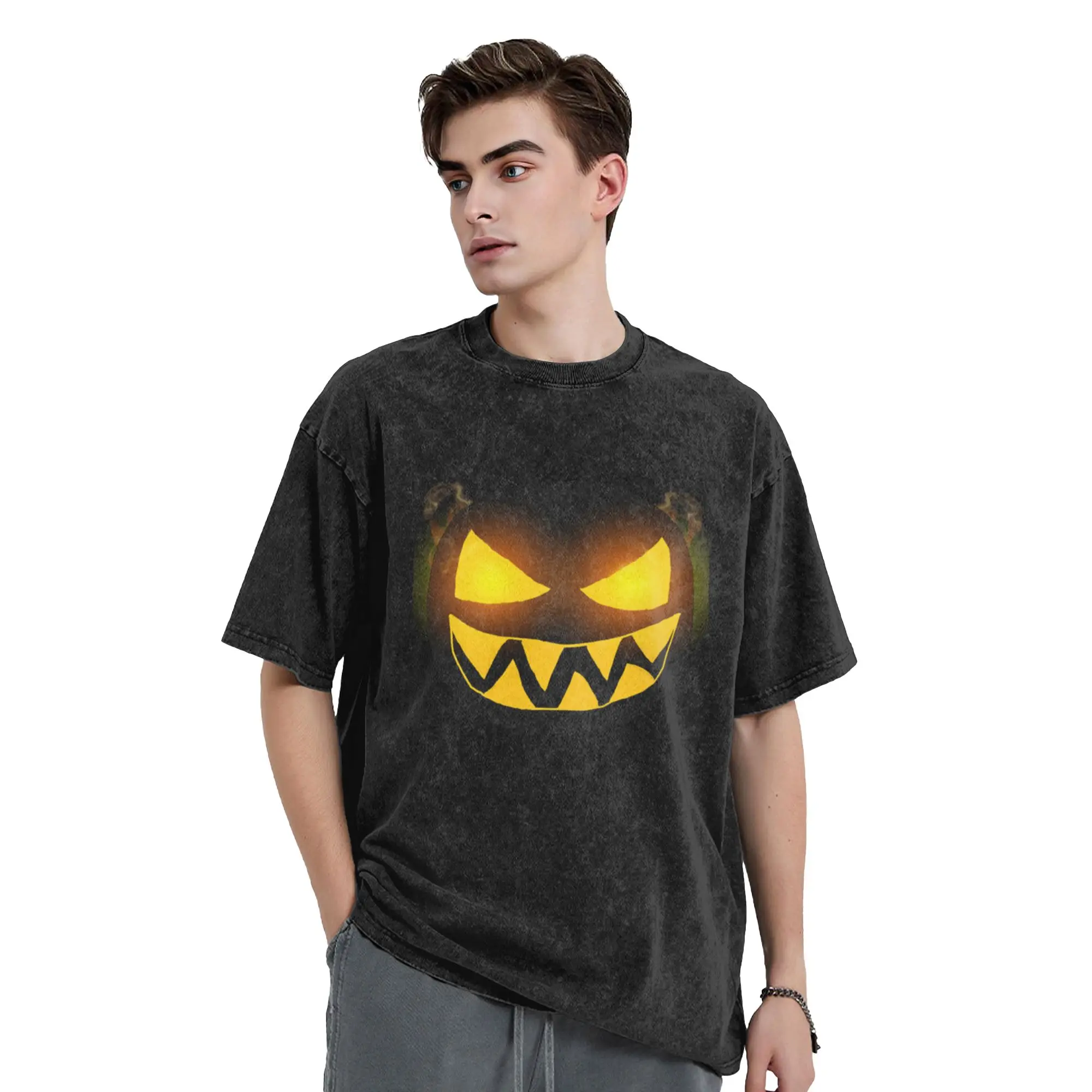 Spooky Halloween Grin (Un-patternized)  Unique Stylish A Vintage Oversized Cotton Unisex T-Shirts