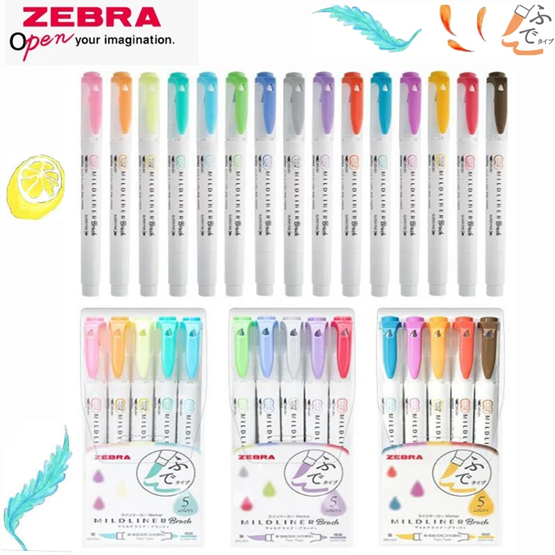 zebra caneta manual especial marcadores de escova liner suave de duas cabecas escrita suave de texto marcadores de cores facil de aplicar wft8 01