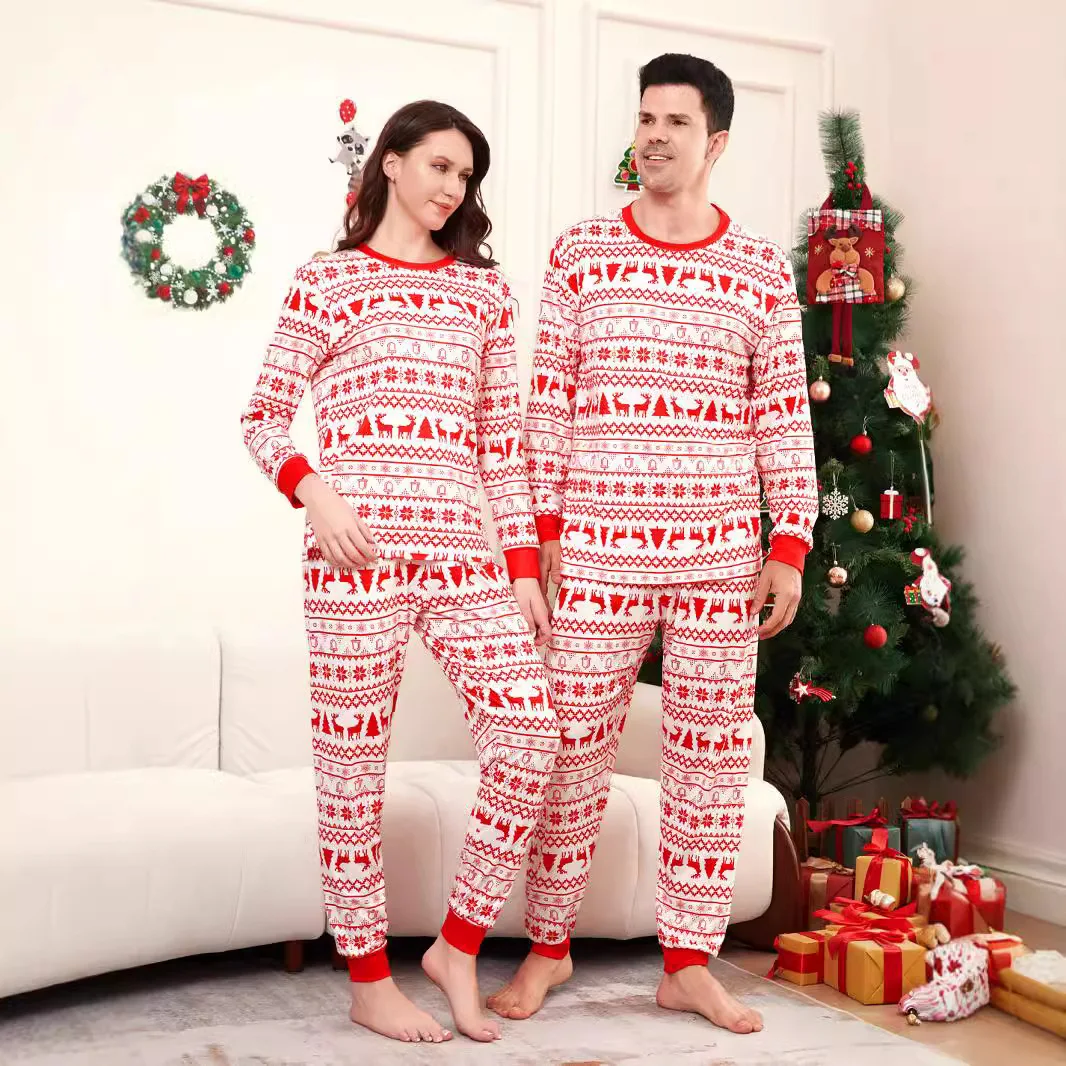 New Christmas Matching Family Pajamas Set All Over Print Mother Father Kids Pyjamas Soft 2 Pcs Suit Sleepwear Xmas Holiday Look