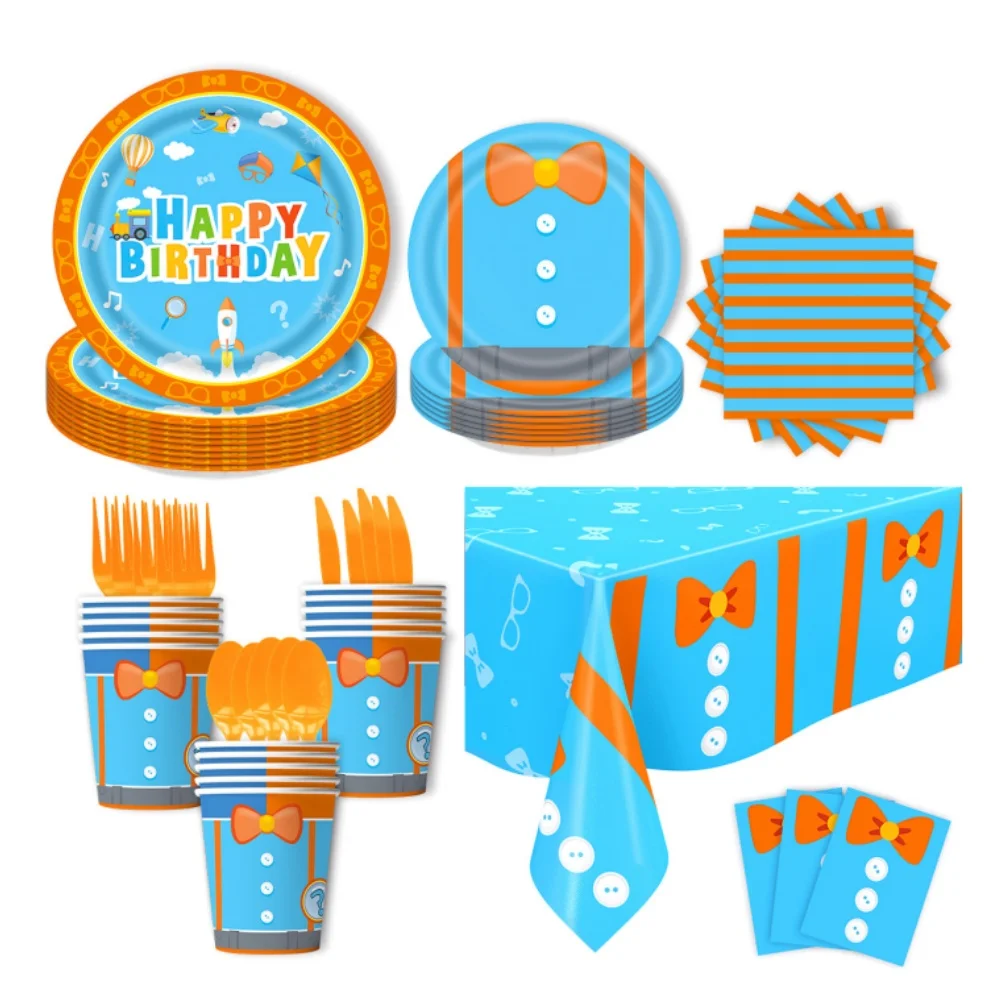 Blippiing English Teacher Birthday Decorations Balloons Orange Blue Paper Tableware Tablecloth For Kids Party Supplies Toy Gifts