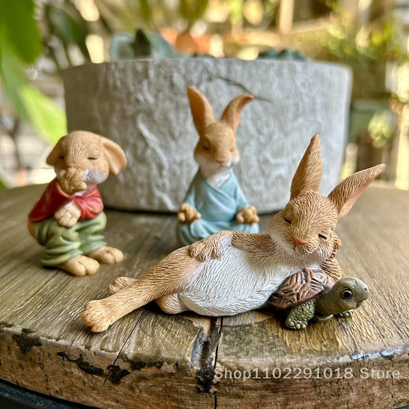 

3Pcs/set Bunny Rabbit Garden Statue Succulent Pot Decorative Figurines Easter Hanukkah Thanksgiving Home Desktop Ornaments