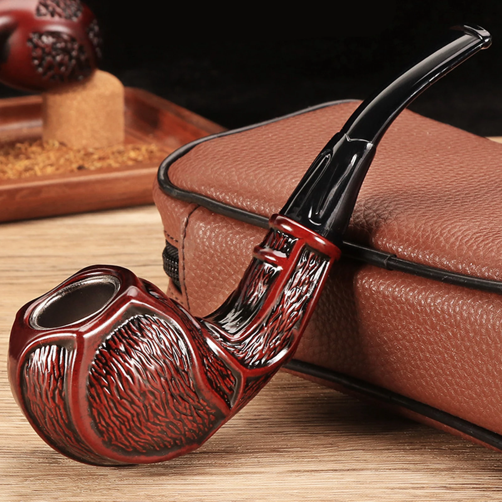 1pc Tobacco Pipe Resin Wood Old-fashioned Pipe Pot Men\'s Gift Filter High-grade Carved Pipe