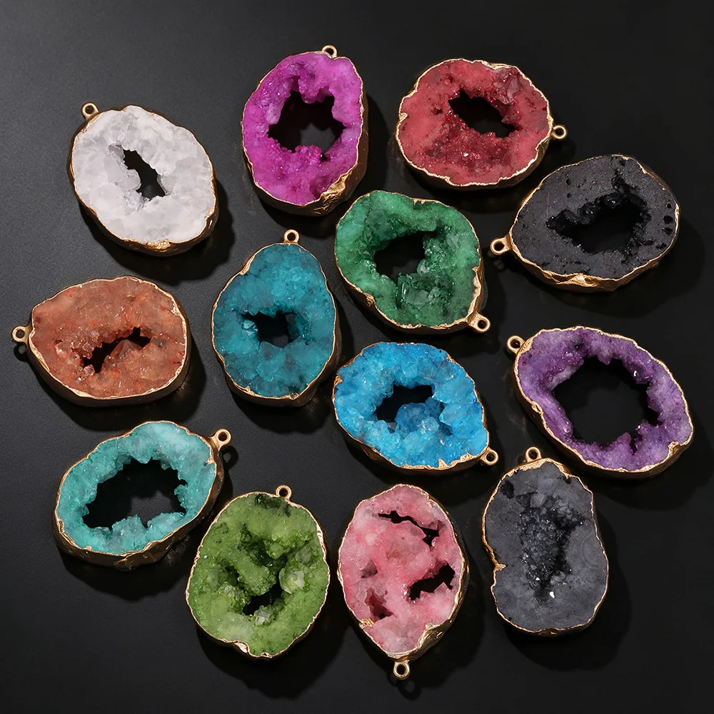 1PC Natural Agate Geode Slice Pendant Colorful Irregular Druzy Crystal Quartz Charm For Jewelry Making DIY Necklace Earrings