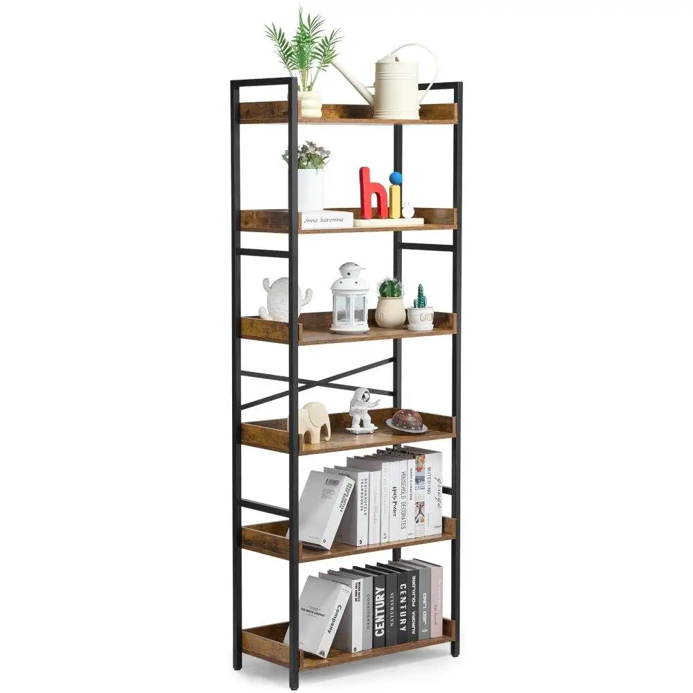 

Metal Rustic 6 Tier Bookshelf Home Storage Shelving