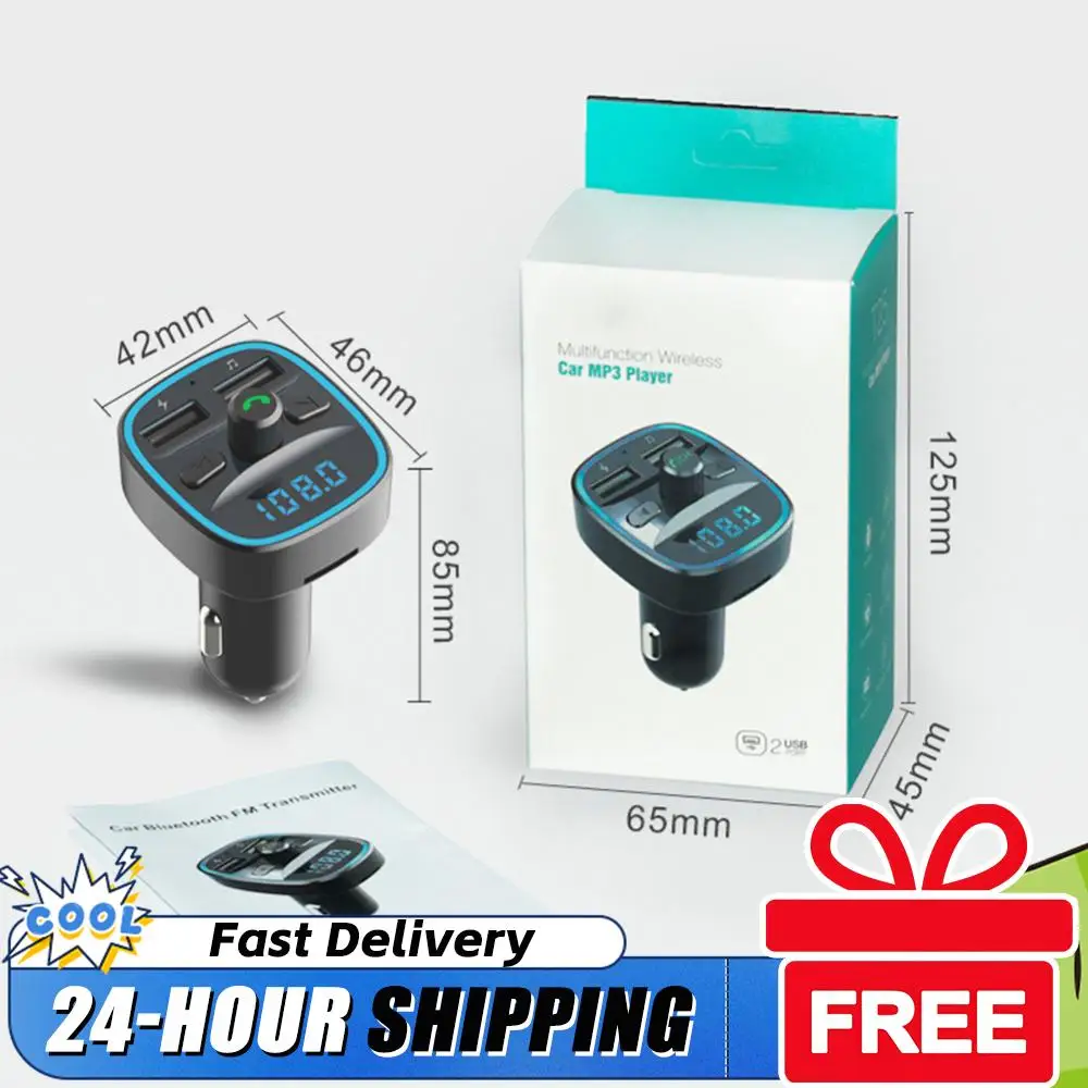 Practical Portable Car Bluetooth-compatible 5.0 FM Transmitter MP3 Player Multi-functional Classic Texture  Dual USB
