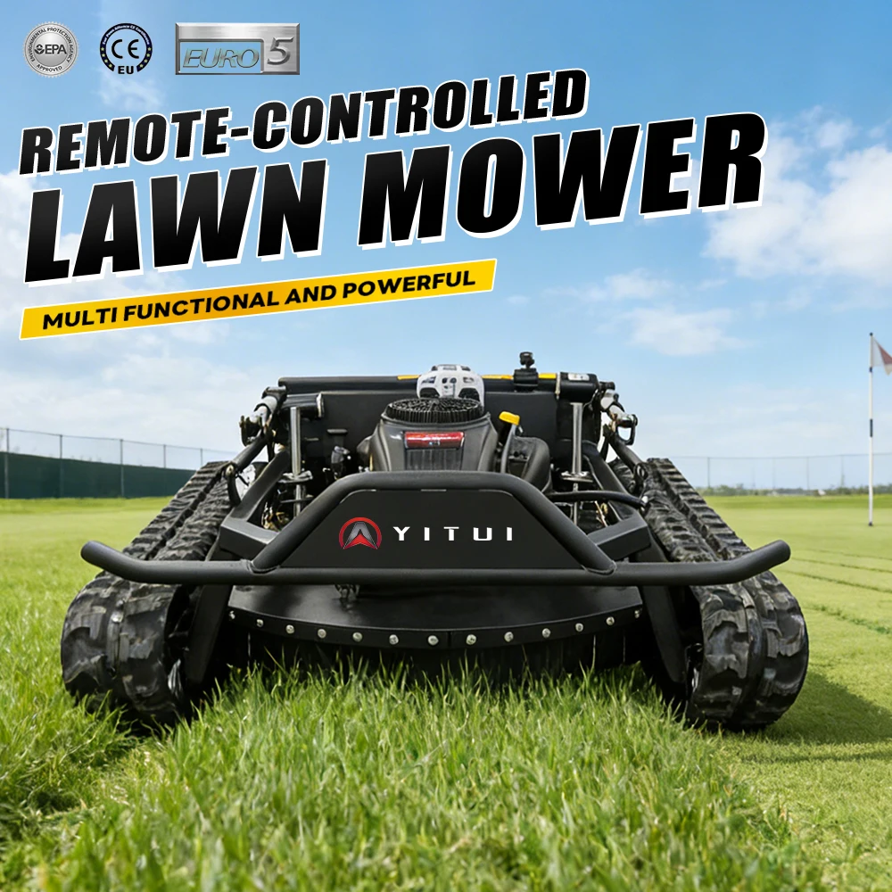 Factory Hot Sale Remote Control Lawn Mower With Track Chassis And Snow Shovel, Grass Cutter For Garden Green Belt, Customized