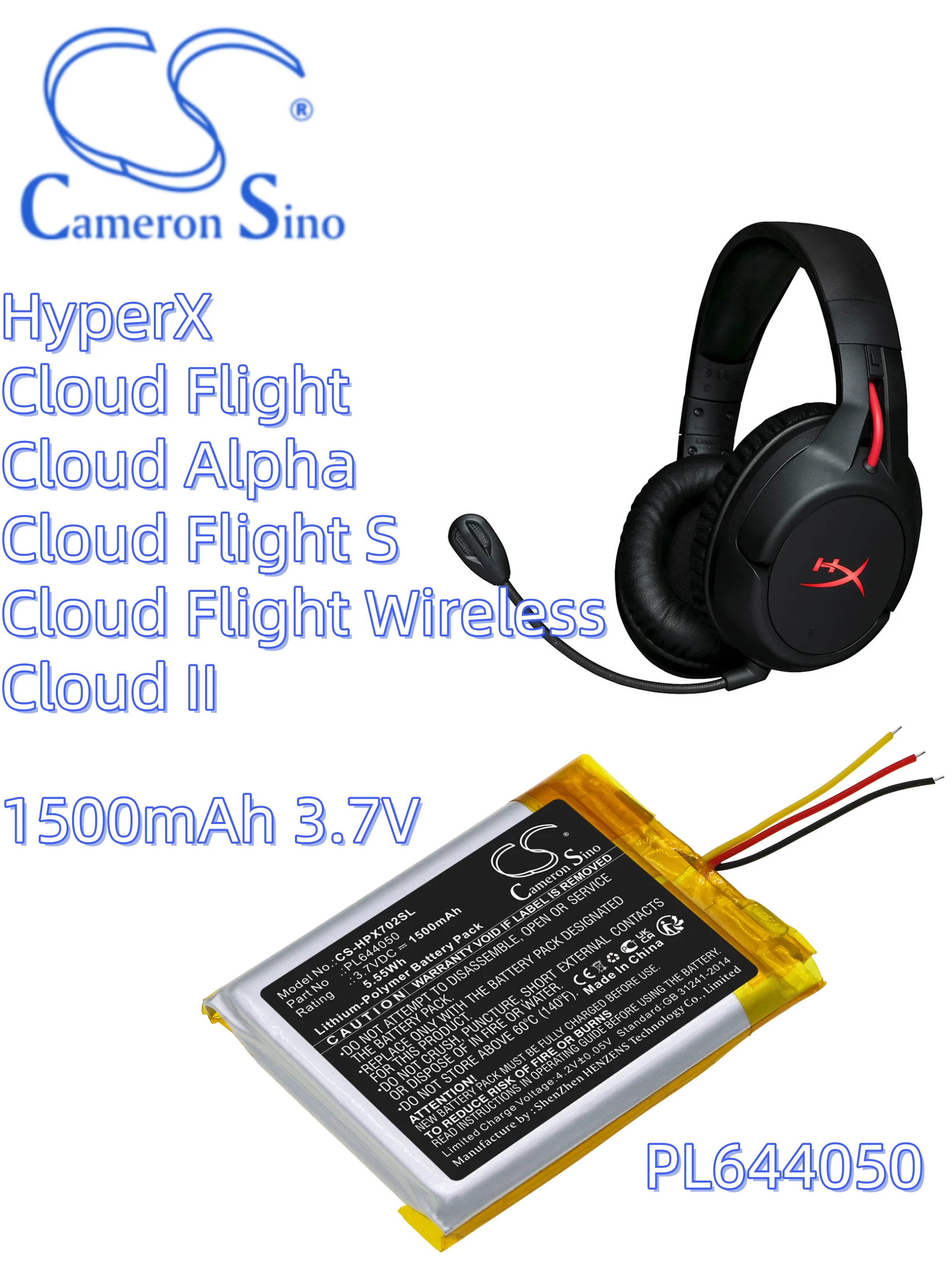 

battery Cameron Sino batteries Wireless Headse 1500mAh HyperX Cloud Flight Cloud Alpha Cloud Flight S Cloud Flight Wireless