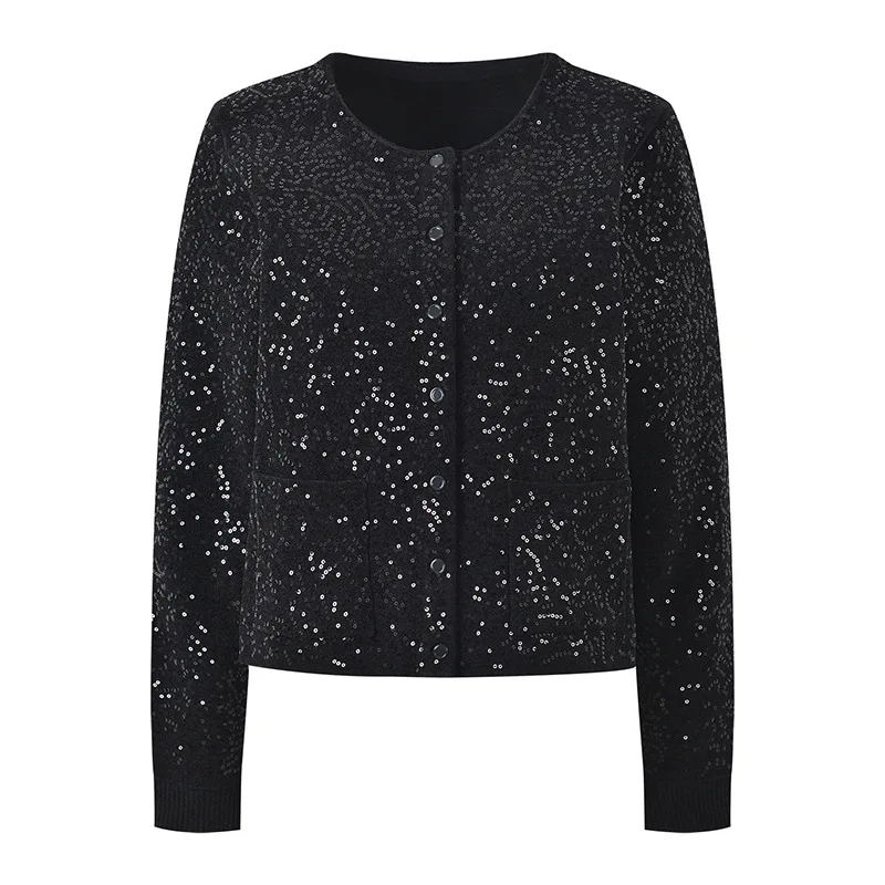 Women's Spring Summer Velvet Sequin Knit Top With Skirt Set