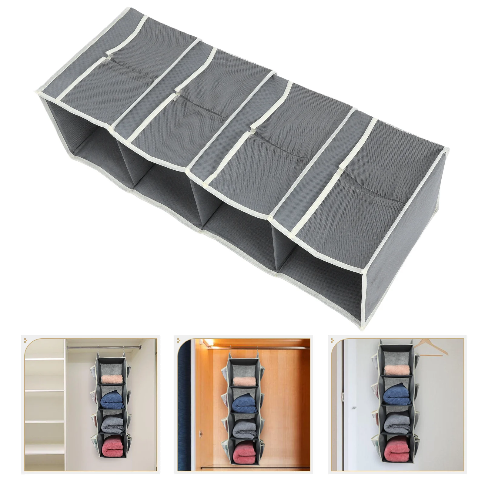 

Hanging Closet Storage Bag Multi Layer Fabric Hanging Shelf Side Pockets Clothes Organizer Dorm Storage Solution