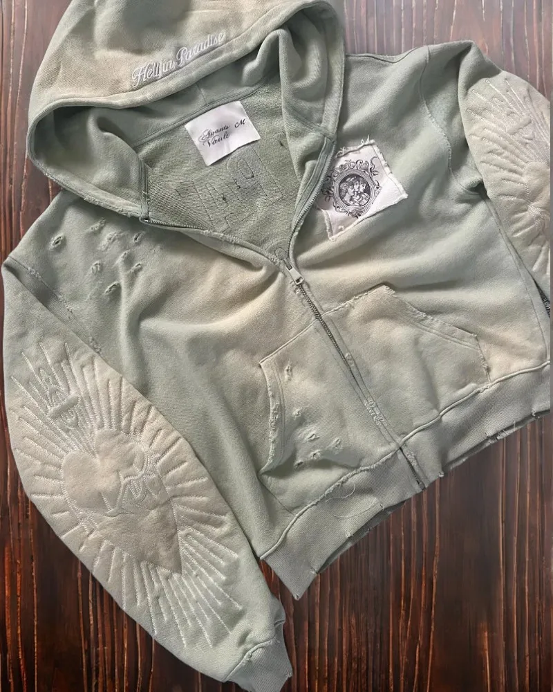 

2024 Gothic Retro New Trend Washing Embroidery Oversize Zipper Hoodies Men's And Women's Y2K Punk Hip-Hop Casual Tops Streetwear