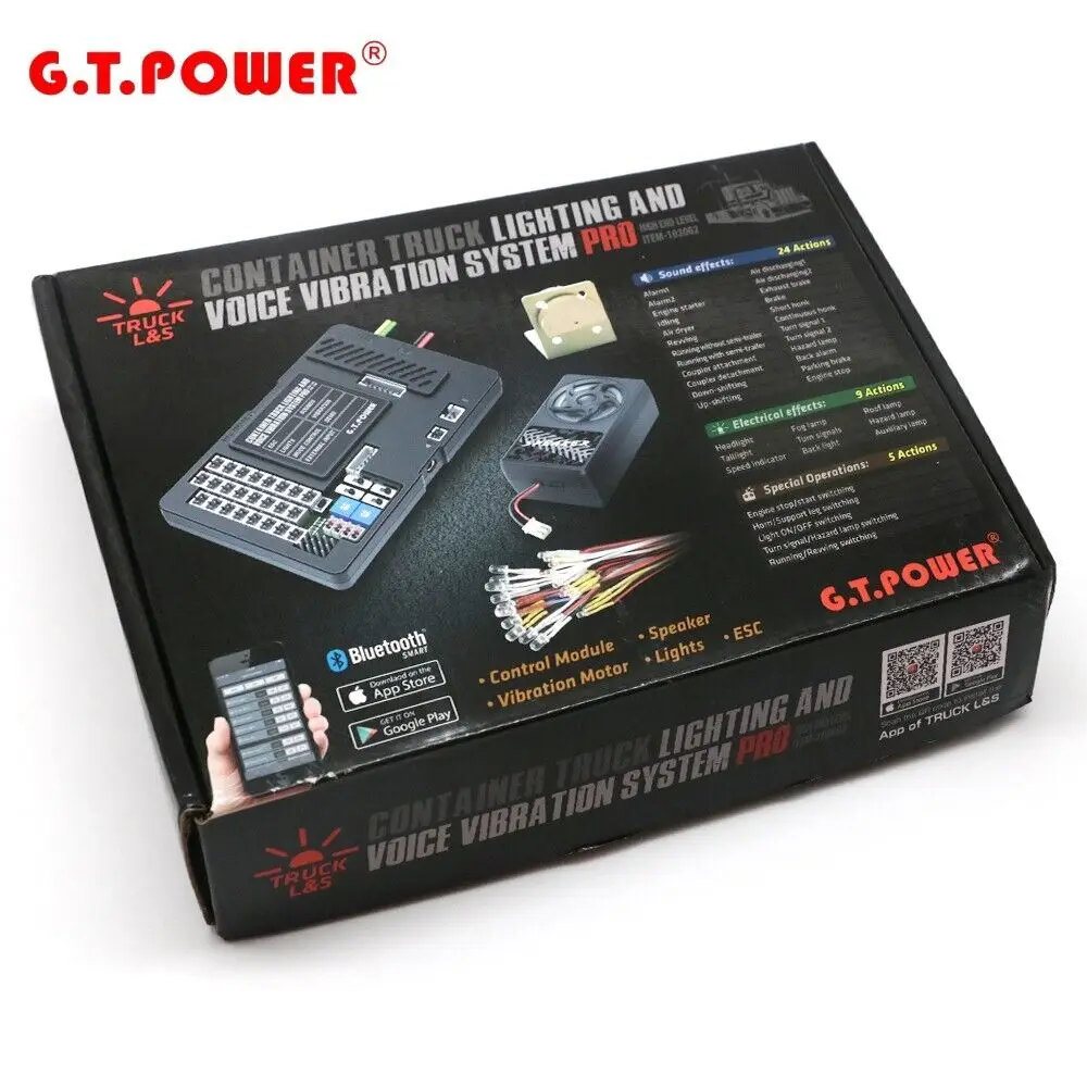 G.T.POWER-Camion Conteneur avec Système d'Éclairage et de Vibration Vocale Pro 30A, pour Tracteur Tamiya RC Trx4, Jouets, Cadeau de Nouvel An