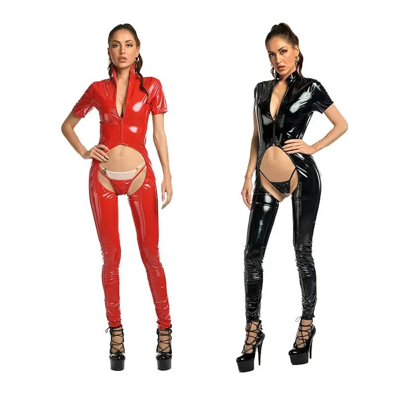 

Sexy Latex PVC Bodysuit Bondage Jumpsuit Sexy Zipper Open Crotch Shiny Leather Catsuit Catsuit Open Crotch Erotic Costumes