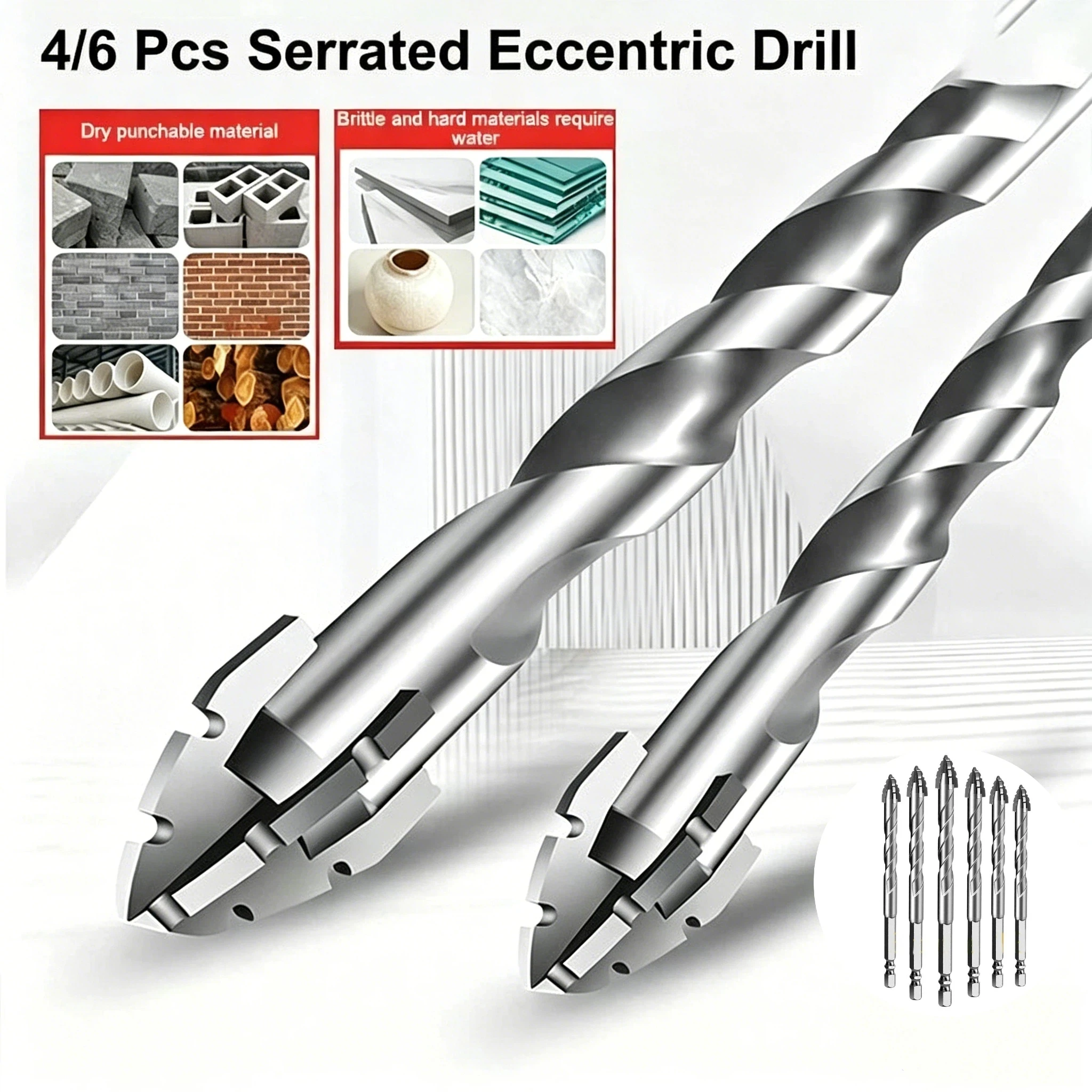 ~6Pcs Shark Tooth Drill Bits 5-12 Mm Carbide Drill Bits Suitable For Ceramic Tiles Concrete And Steel