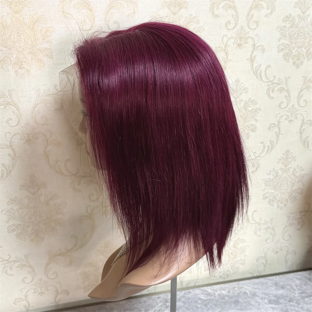 

Real Human Hair Wigs 99J Burgundy Short Bob Straight Wig 100% Virgin Human Hair Lace Front Wig Pre Plucked HD Lace Wig Glueless