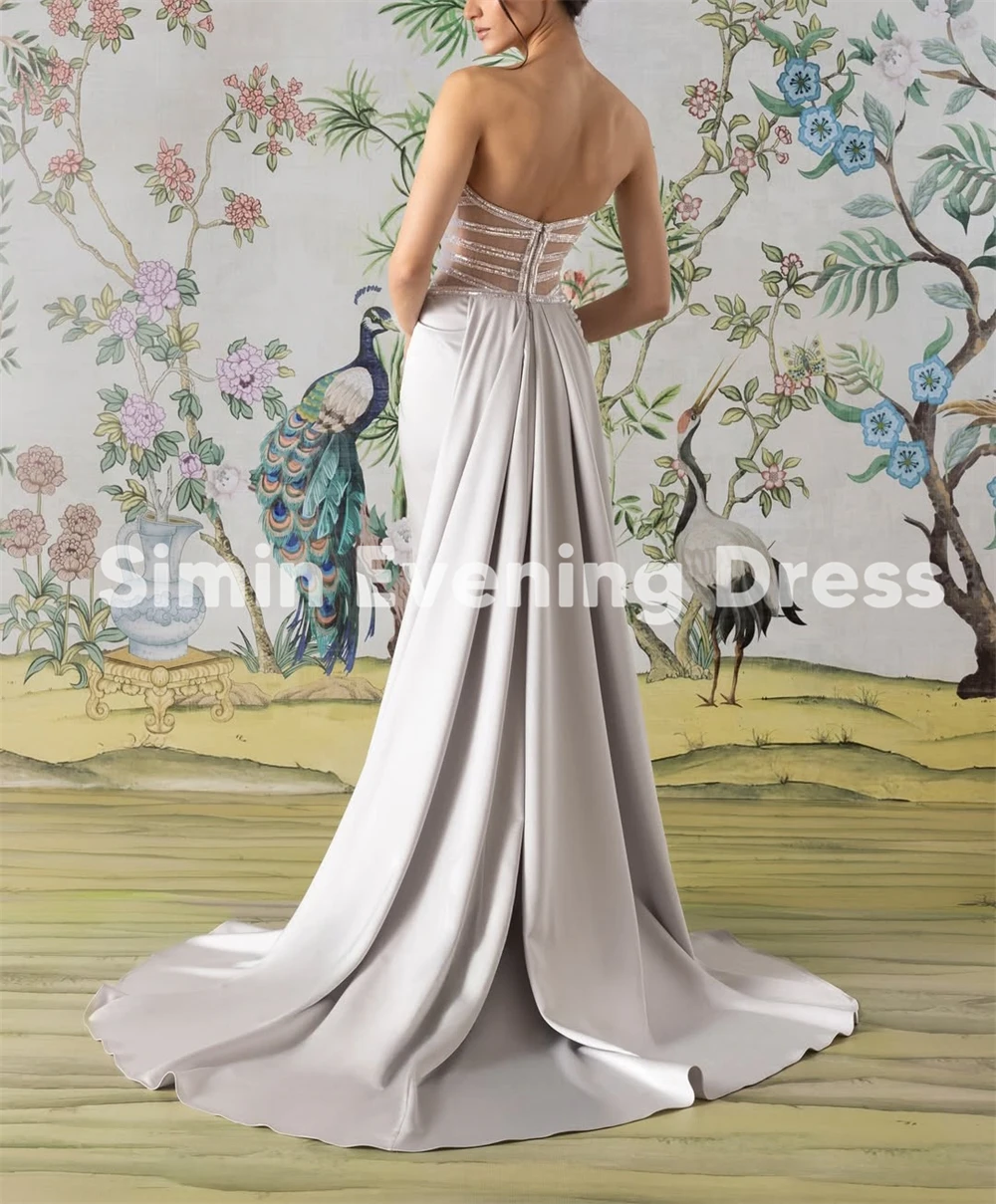 فساتين سهرة نسائية حورية البحر بدون حمالات سباركلي بدون أكمام مع ذيل محكمة بطول الأرض فساتين أنيقة رسمية 2025 #2