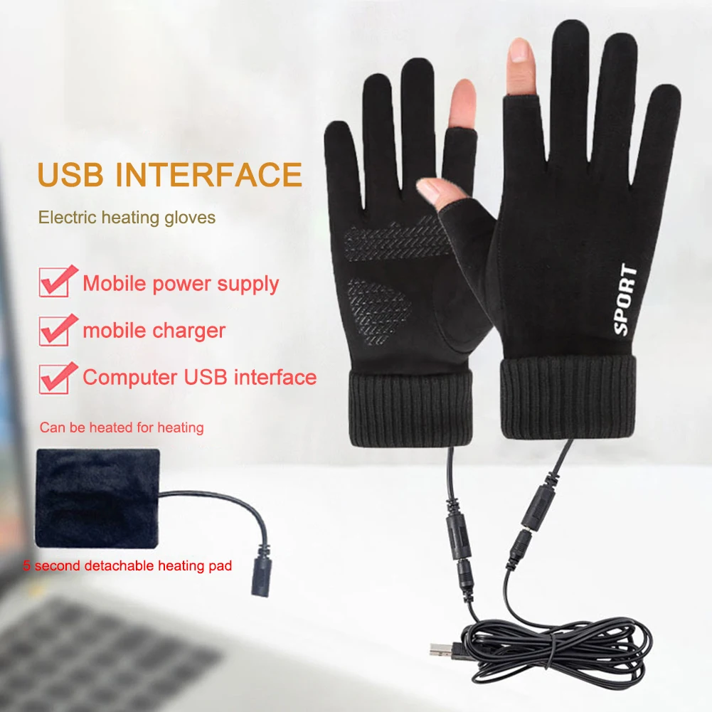 شاشة تعمل باللمس تسخين كهربائي جهاز تدفئة محمول عدم الانزلاق USB قابلة للشحن التدفئة الحرارية قفازات لينة 2 إصبع قفازات ساخنة يندبروف #4