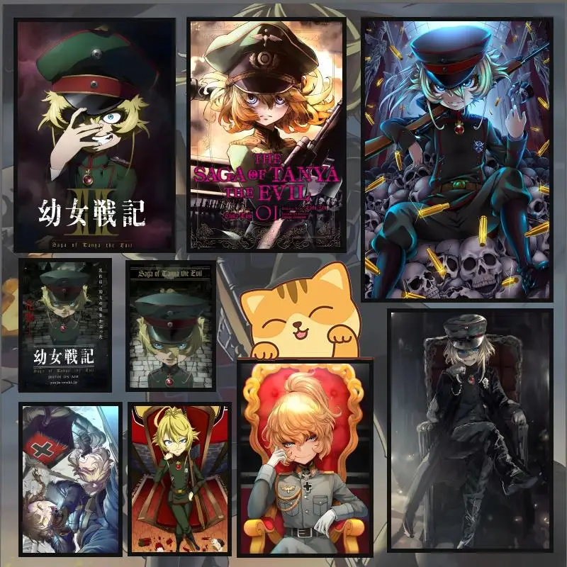 ملصق أنيمي S-Saga of Tanya the Evil HD أنيمي موضوع ساخن المغني/OST/فيلم مقاوم للماء ذاتي اللصق ديكور المنزل