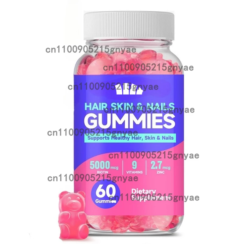 

Hair, Skin, and Nail Gummies Contain Biotin Vitamins for Hair Growth, Strong Nails, and Healthy Skin -60 Gummies