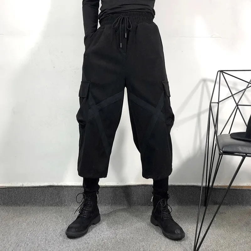 الأصلي الخريف والشتاء الاتجاه الداكن الرجال بسيطة فضفاضة وهمية قطعتين ملابس العمل طماق Harajuku الاتجاه العلامة التجارية عادية سراويلي حريمي #1