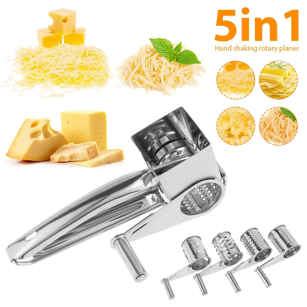 5 in 1 Cheese Grater Chocolates Shredder Stainless Steel Rotary Cutter Tools Cylinder Garlic Ginger for Home Kitchen Accessories