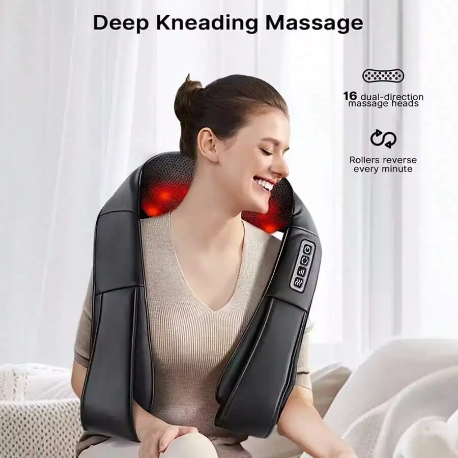 Neck & Back Massager Pillow with Finger Pressure – Deep Tissue, Adjustable Intensity, Ergonomic, Portable for Home,Office & Car.