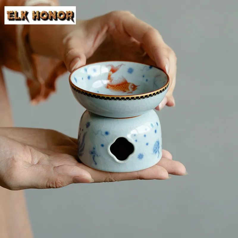 Azure Ru Kiln Hand Painted Fish Tea Separator Infusor Handmade Tea Strainer Dispenser Tea Maker Tea Filter Teaware Supplies Gift