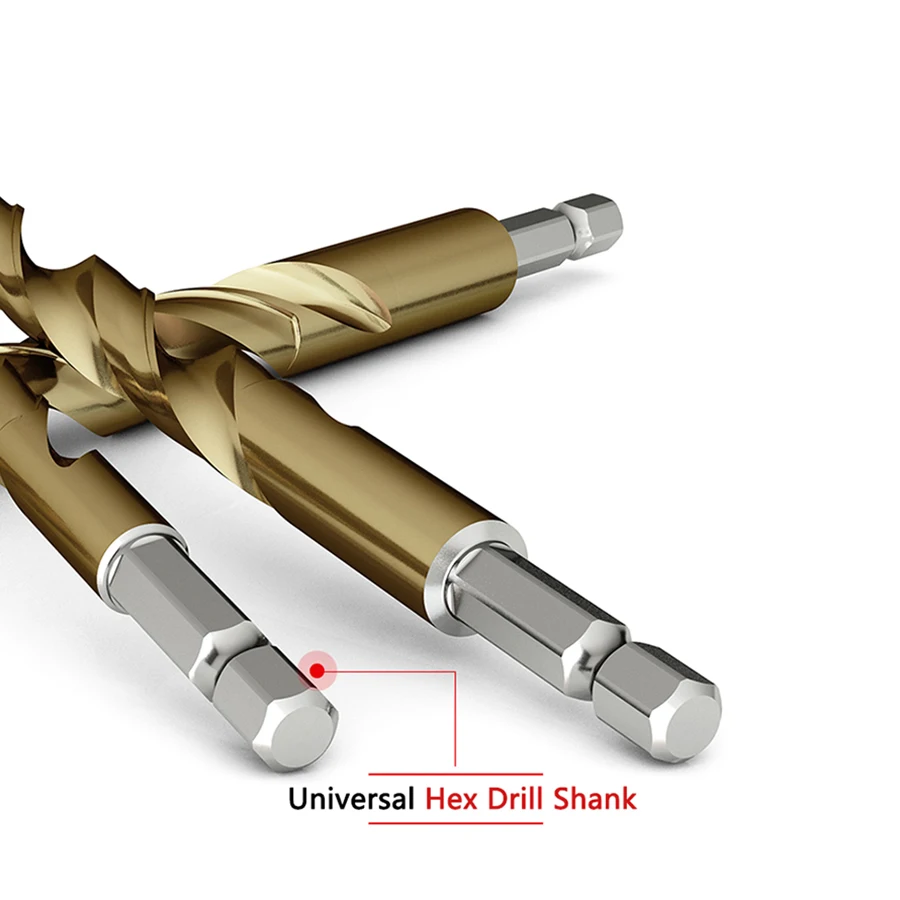 Wiertło kręte z sześciokątnym uchwytem, powlekane tytanem, specjalna stal nierdzewna, metal, żelazo, prosty uchwyt, otwieracz do otworów ze stali szybkotnącej