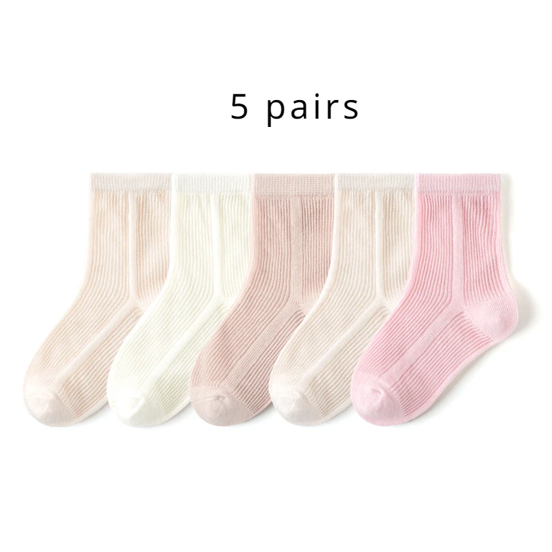 Five Pairs of Summer Children\'s Fashion Simple Solid Color Boys and Girls Students Thin Mesh Breathable Comfortable Socks