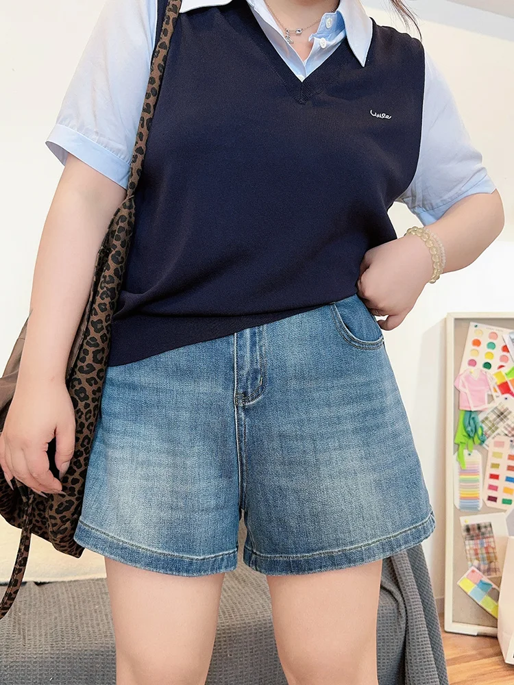 

High Waist Wide Leg V-Flounce orts Basic Sle Casual Summer Jeans plus Size Women's Faion Versatile High Waist orts