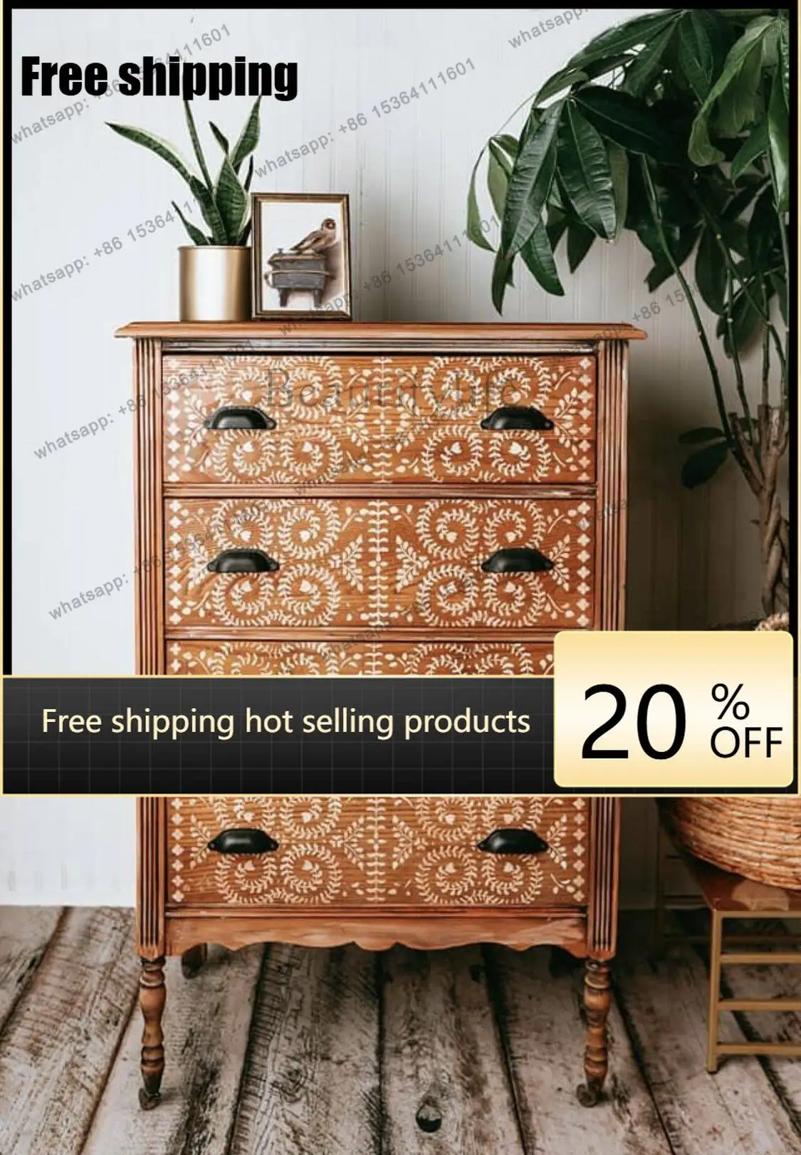 LD American solid wood chest bedroom bedside hand-painted storage cabinet