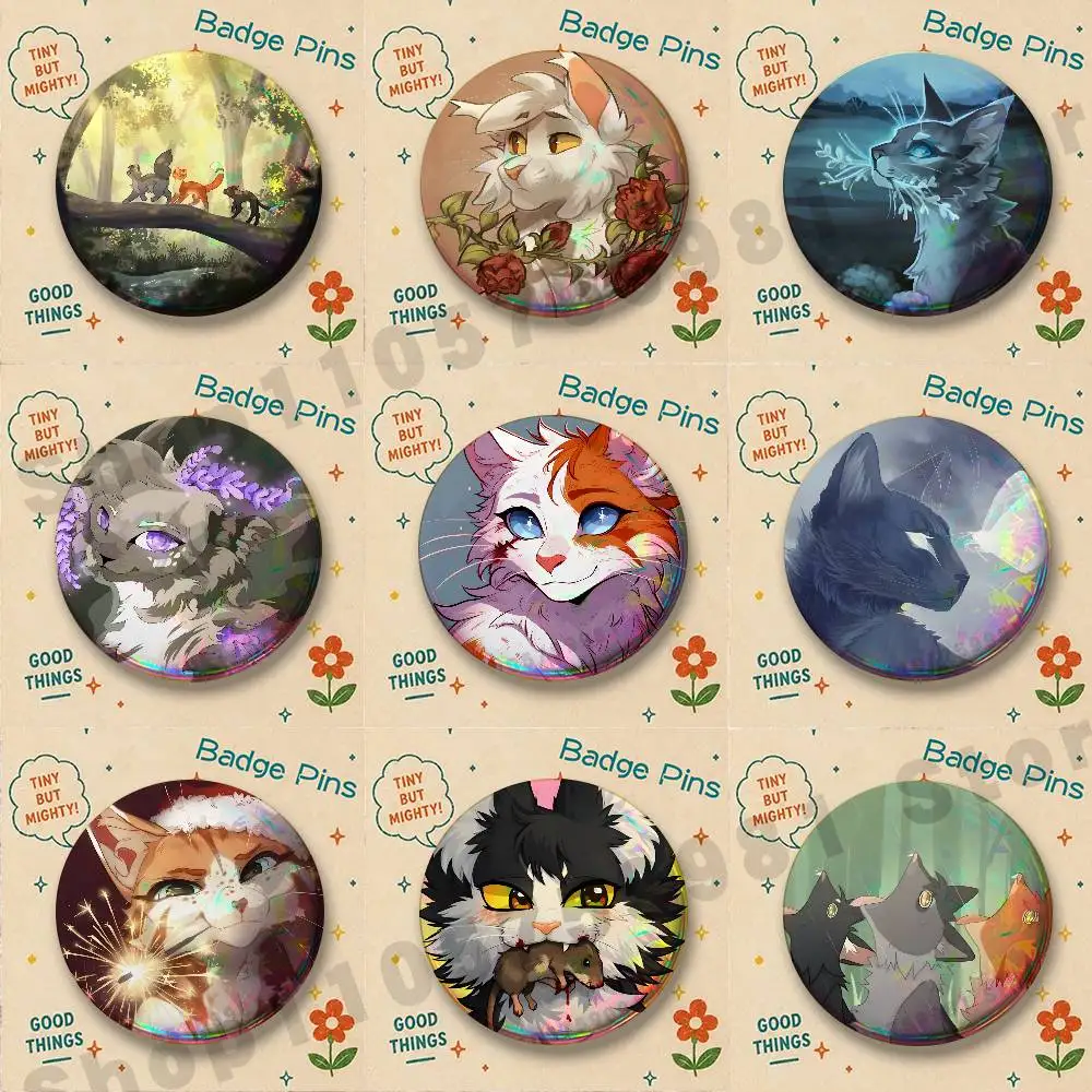 W-Warrior Cats Cartoon Enamel Pins Badge Round Brooch for Backpack Decor Accessories 25/32/44/58/75mm