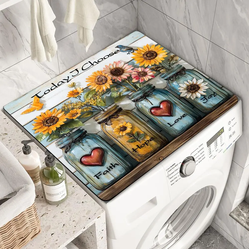 vikama Sunflower Love Washer Dryer Dust Cover Creative Washing Machine Dust Cover Pad Fast Drying Absorbent Protector Mat