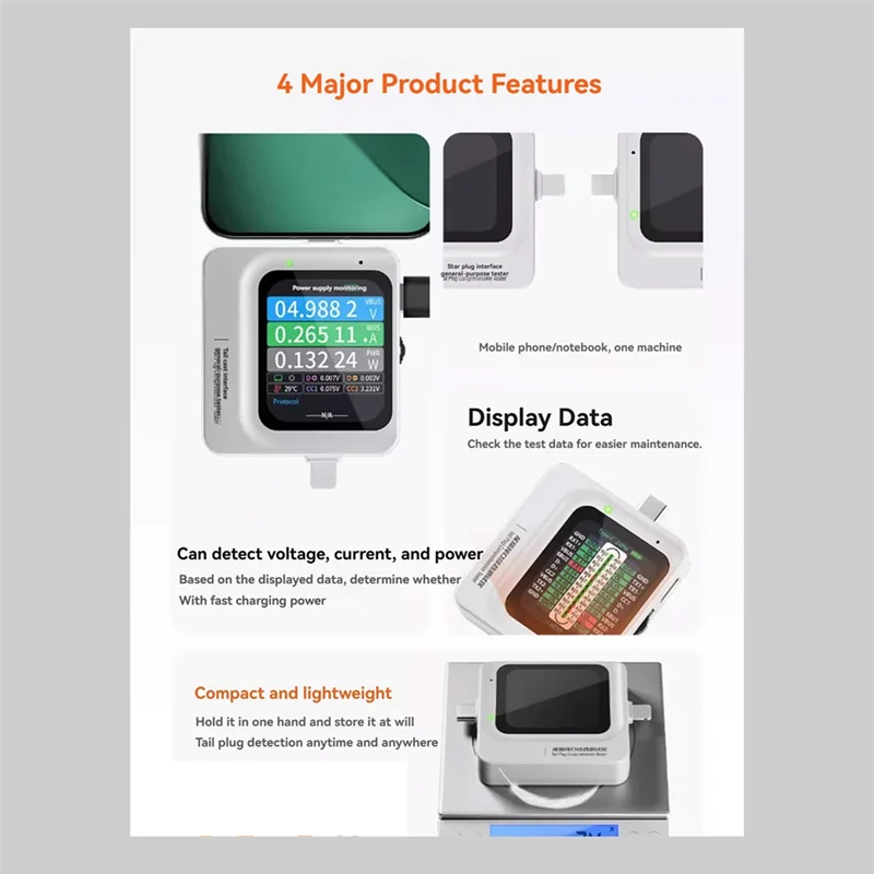 TNS360 Mobile Phone Tail Plug Comprehensive  30V-5A Automatic Scanning Detection 3-In-1 For IOS TEYE-C